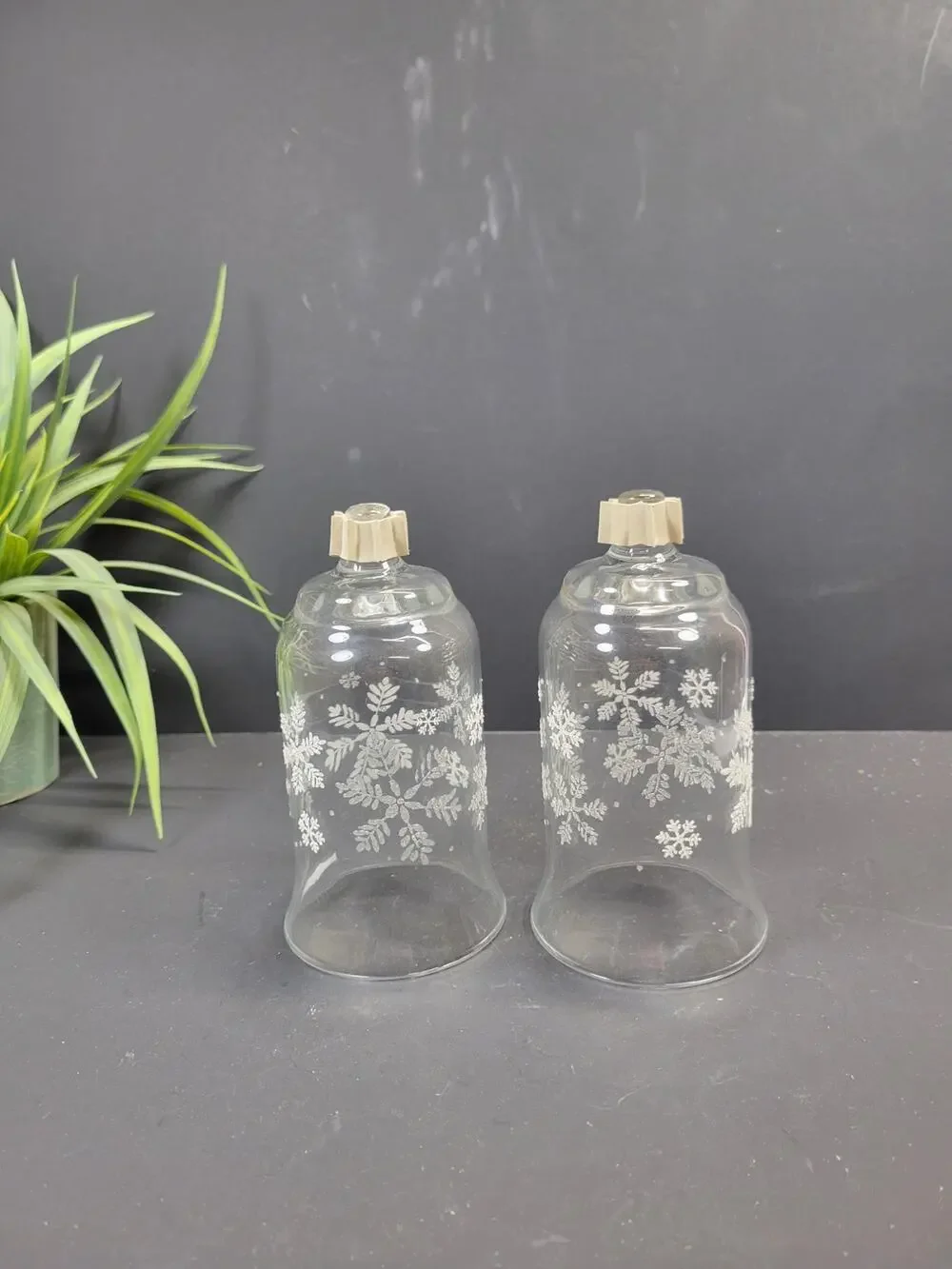 Vintage Homco Snowflake Glass Peg Votive Cups Set of 2 Home Interiors Christmas